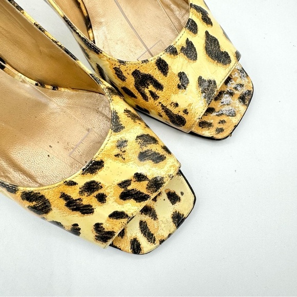 STUART WEITZMAN GOLD ANIMAL PRINTS SLING BACK HEELS OPEN TOE SHOE PATENT LEATHER - Picture 14 of 15